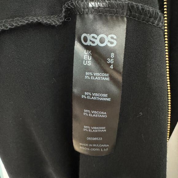 ASOS Women’s Size 4 Small Black Gold Pull Front Zipper Long Sleeve Mini Dress - Picture 6 of 8